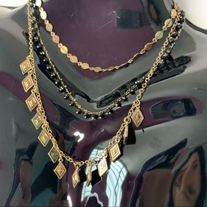 NWT Multi Layer Black And Gold Necklace